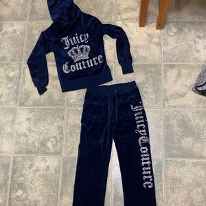 Juicy Couture Velour Navy Blue Set Sweater and Pant